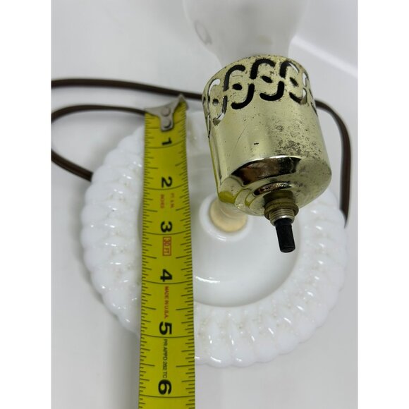 VTG White Milk Glass Lamp Brass Accents Electric Cord And Bulb Holder MCM TESTED - Picture 7 of 8